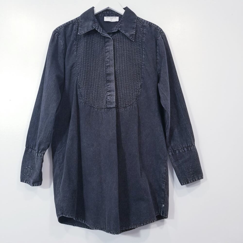 One Teaspoon Stand By Black Chambray Pintuck Shirt Dress